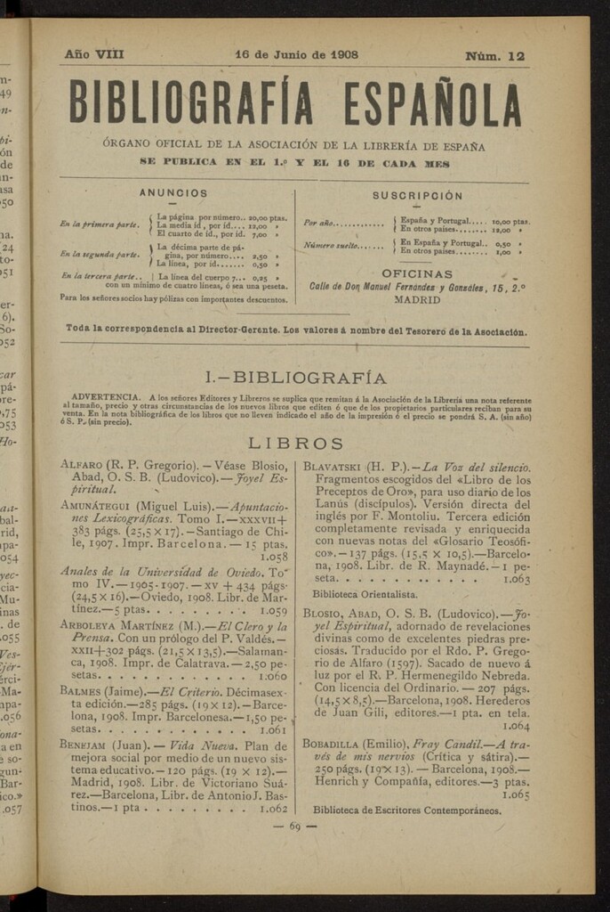 Miniatura de Bibliografía Española del 16 de junio de 1908
