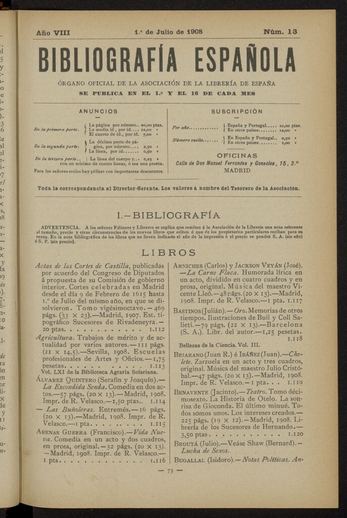 Miniatura de Bibliografía Española del 1 de julio de 1908