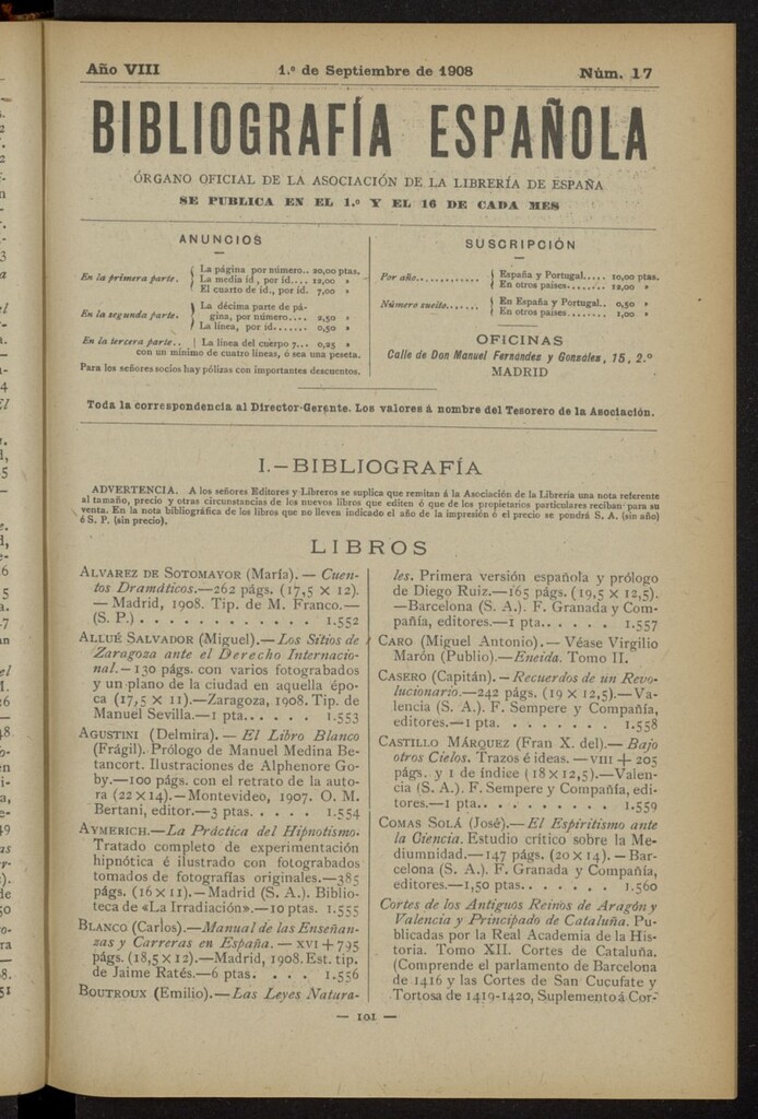 Miniatura de Bibliografía Española del 1 de septiembre de 1908
