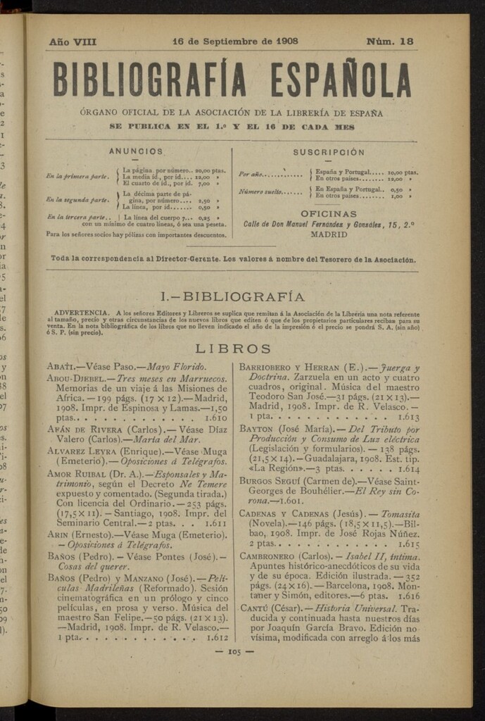 Miniatura de Bibliografía Española del 16 de septiembre de 1908