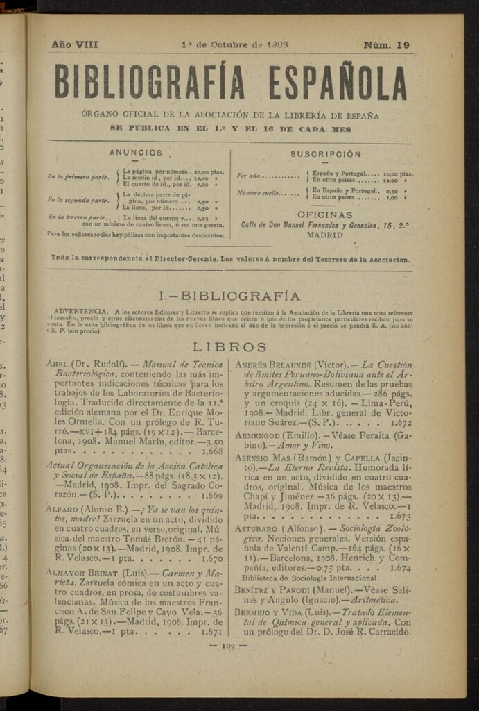 Miniatura de Bibliografía Española del 1 de octubre de 1908