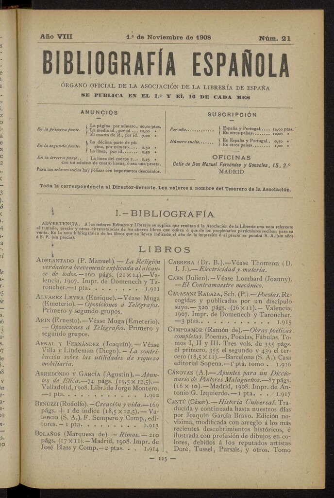 Miniatura de Bibliografía Española del 1 de noviembre de 1908