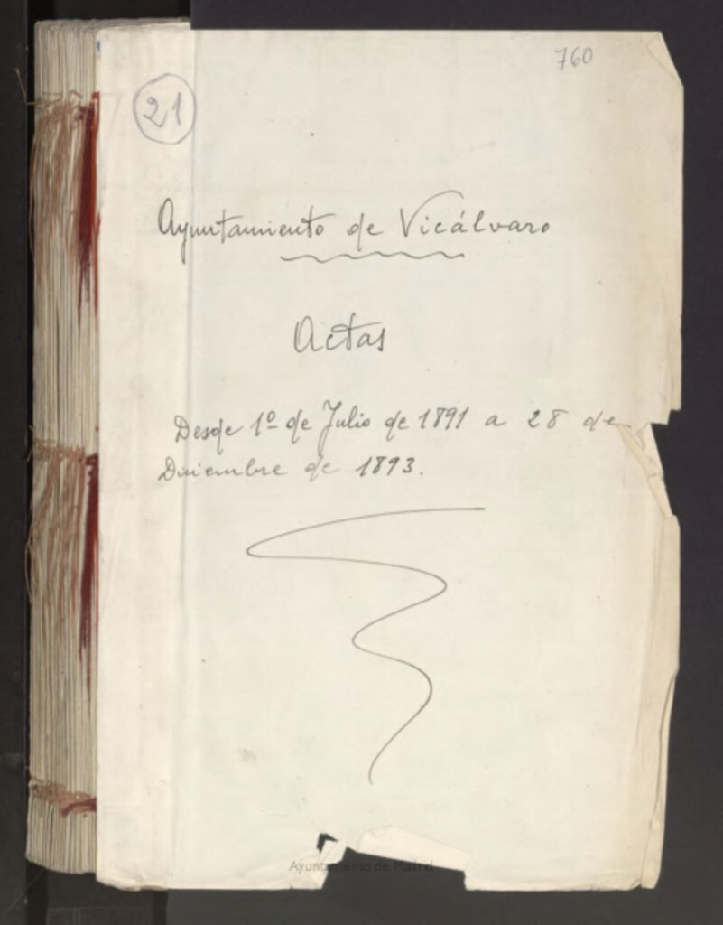 Miniatura de Libros de Actas del Ayuntamiento de Vicálvaro. Volumen 760 (Actas de las sesiones del 1-07-1891 al 28-12-1893)
