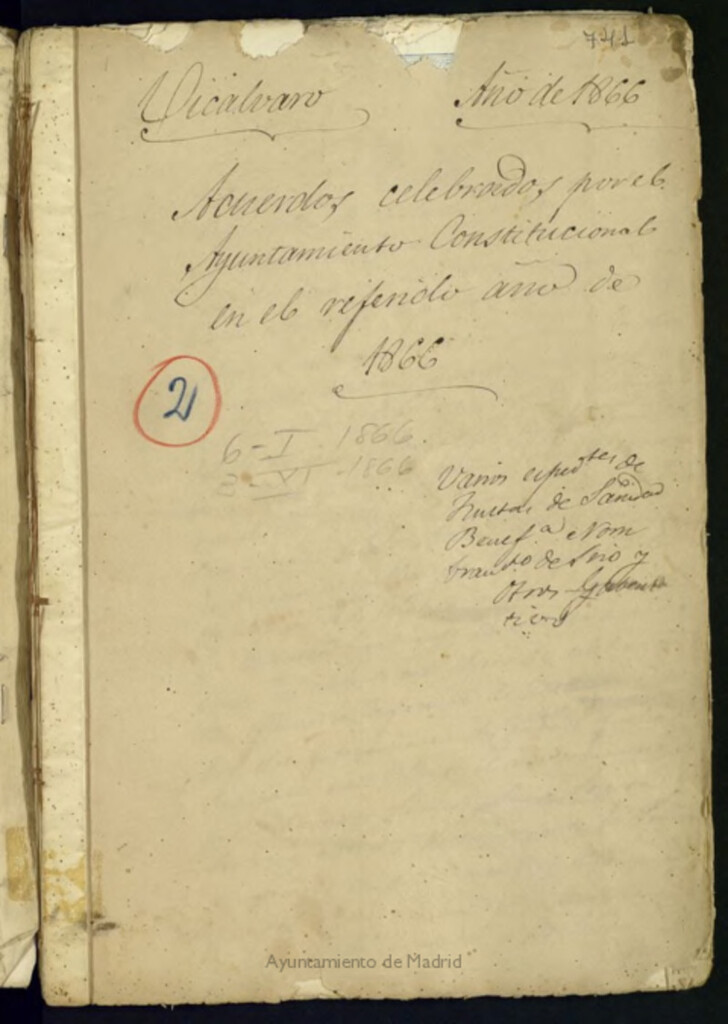 Miniatura de Libros de Actas del Ayuntamiento de Vicálvaro. Volumen 741 (Actas de las sesiones del 6-01-1866 al 3-11-1866)