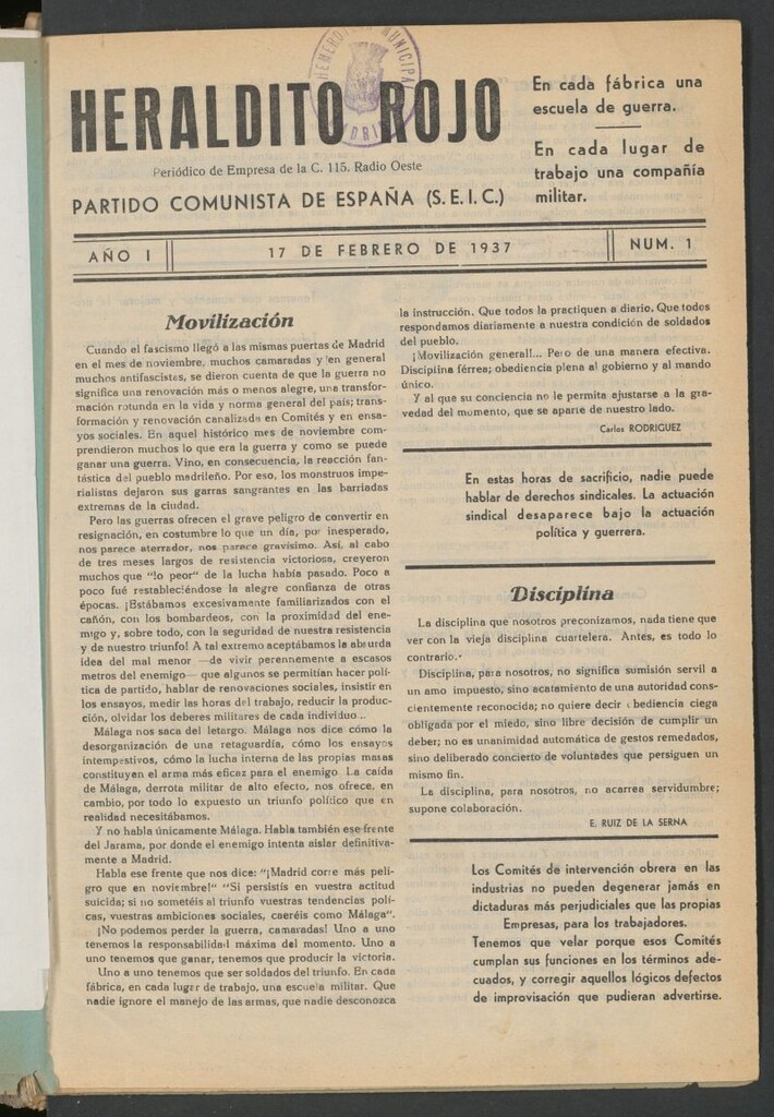 Miniatura de Heraldito Rojo : Periódico de Empresa de C. 115 Radio Oeste