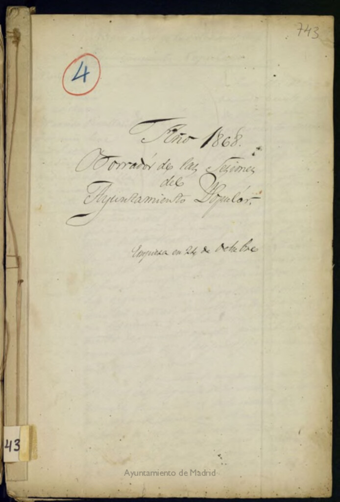 Miniatura de Libros de Actas del Ayuntamiento de Vicálvaro. Volumen 743 (Actas de las sesiones del 24-10-1868 al 26-11-1868)