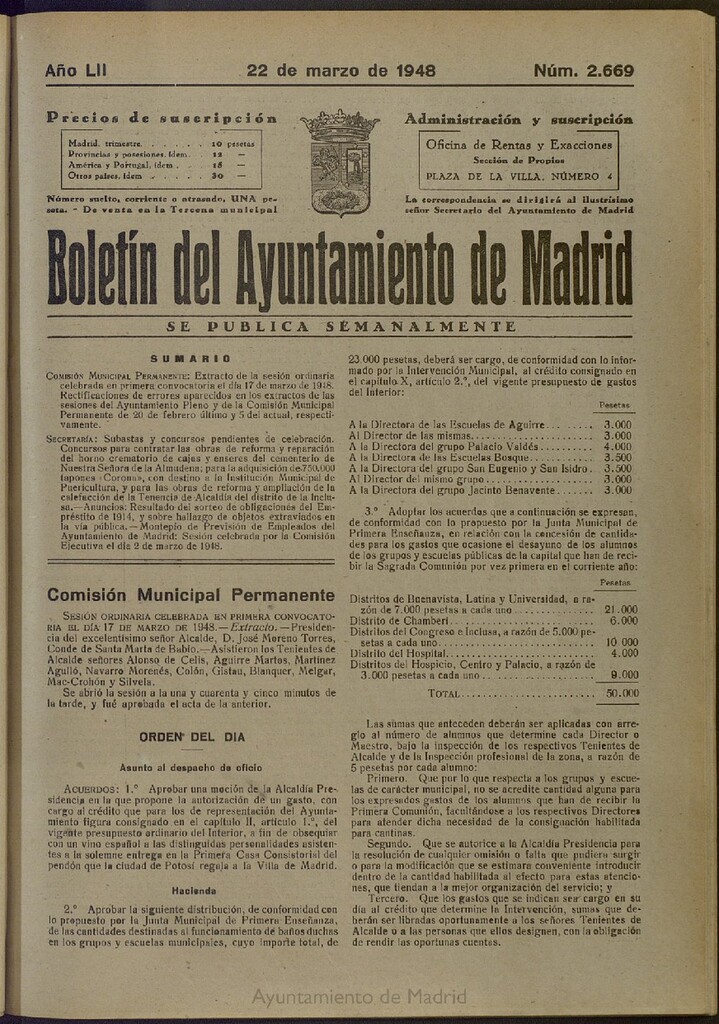 Miniatura de Boletín Oficial del Ayuntamiento de Madrid del 22 de marzo de 1948, nº 2669