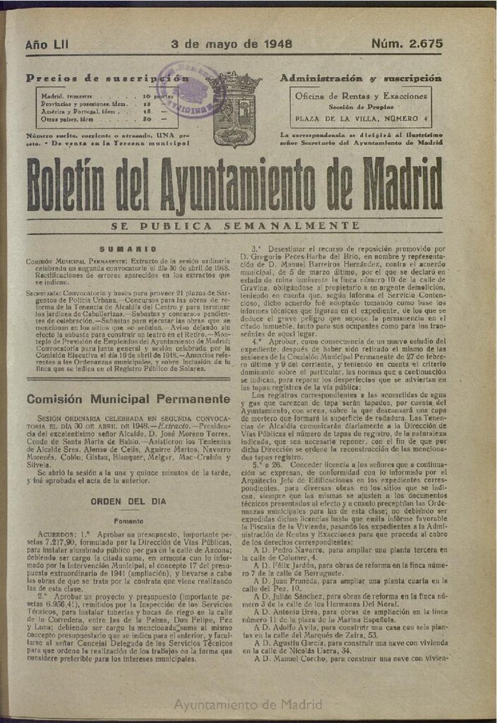 Miniatura de Boletín Oficial del Ayuntamiento de Madrid del 3 de mayo de 1948, nº 2674