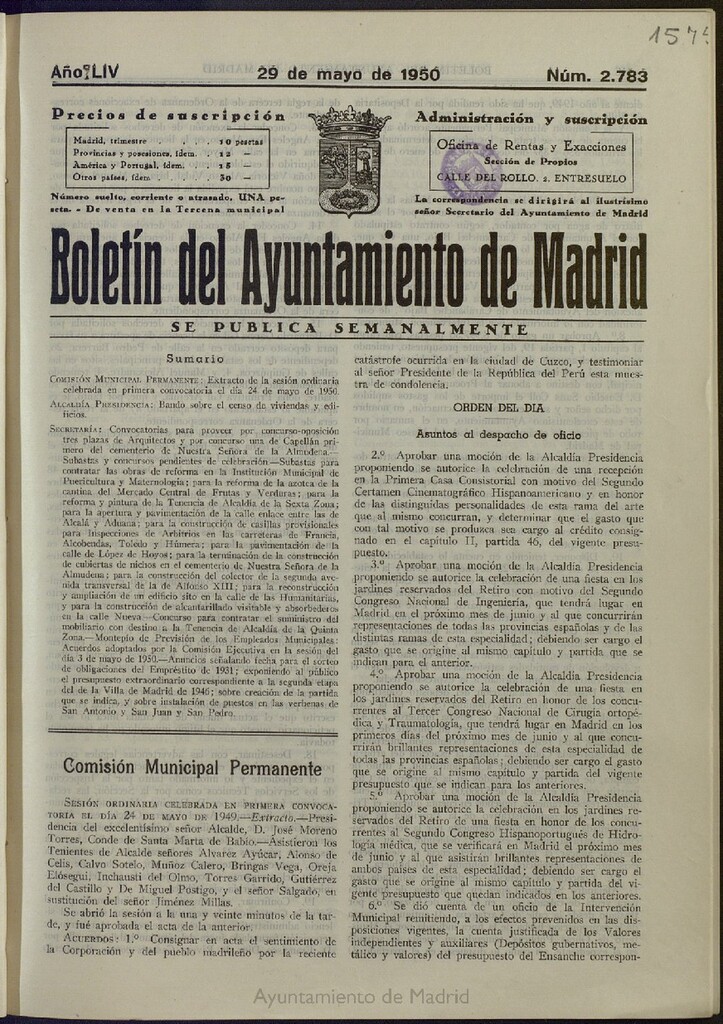 Miniatura de Boletín Oficial del Ayuntamiento de Madrid del 29 de mayo de 1950, nº 2783