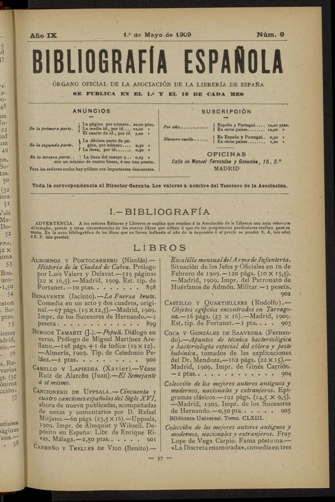 Miniatura de Bibliografía Española del 1 de mayo de 1909