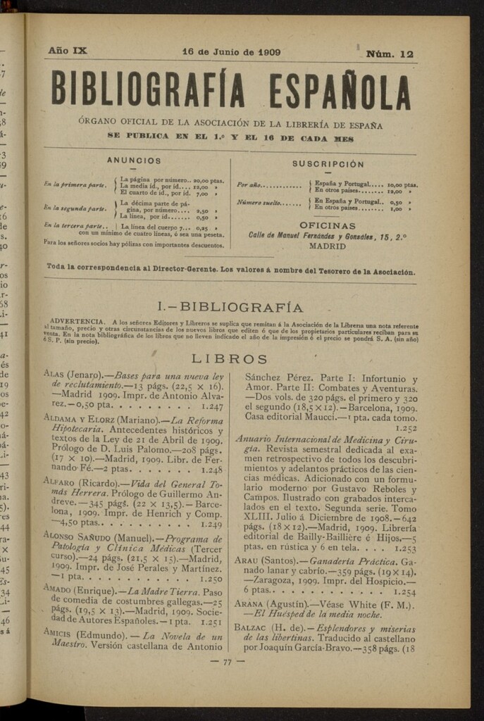 Miniatura de Bibliografía Española del 16 de junio de 1909