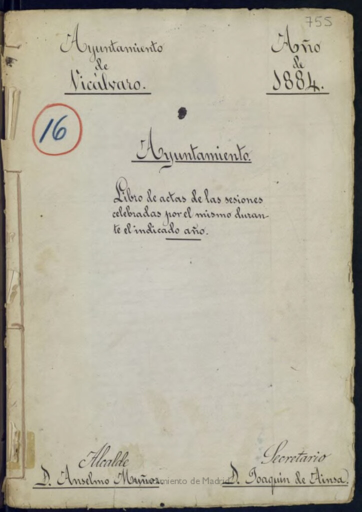 Miniatura de Libros de Actas del Ayuntamiento de Vicálvaro. Volumen 755 (Actas de las sesiones del 1-01-1884 al 23-12-1884)