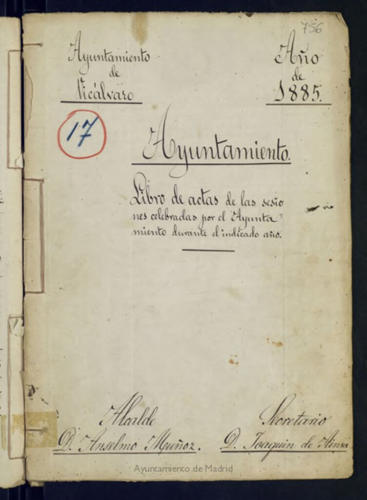 Miniatura de Libros de Actas del Ayuntamiento de Vicálvaro. Volumen 756 (Actas de las sesiones del 6-01-1885 al 15-12-1885)