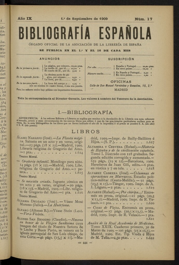 Miniatura de Bibliografía Española del 1 de septiembre de 1909
