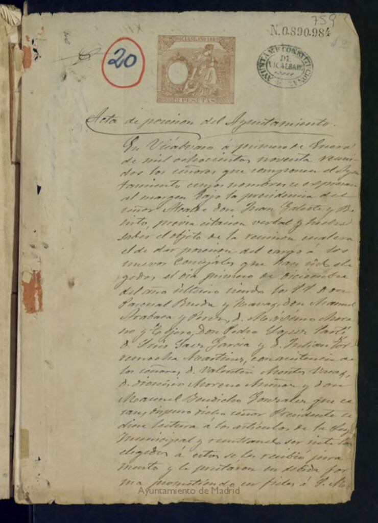 Miniatura de Libros de Actas del Ayuntamiento de Vicálvaro. Volumen 759 (Actas de las sesiones del 1-01-1890 al 27-06-1891)