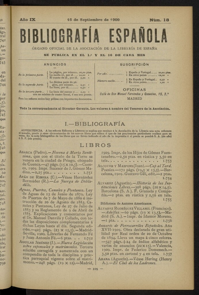Miniatura de Bibliografía Española del 16 de septiembre de 1909