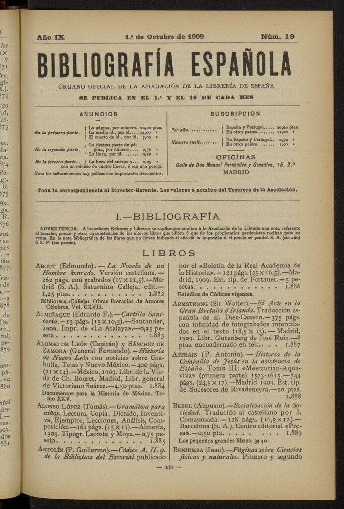 Miniatura de Bibliografía Española del 1 de octubre de 1909