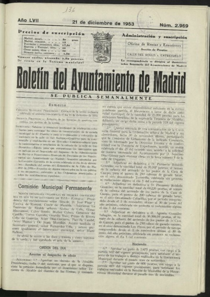 Miniatura de Boletín oficial del Ayuntamiento del 21 de diciembre de 1953, nº 2969