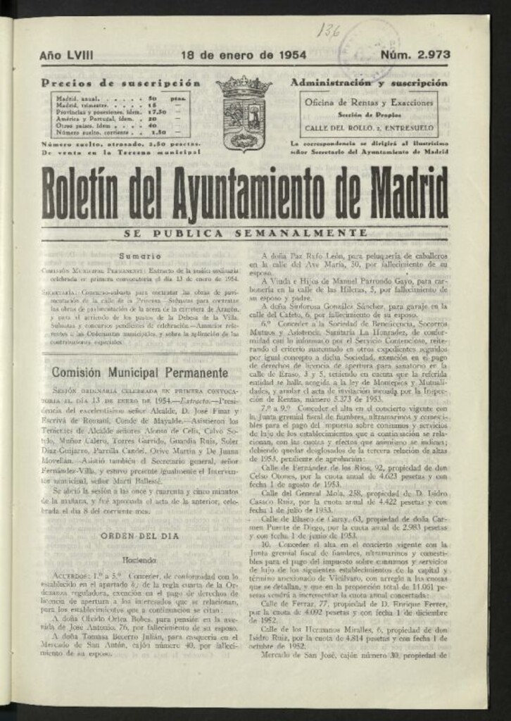 Miniatura de Boletín oficial del Ayuntamiento del 18 de enero de 1954, nº 2973