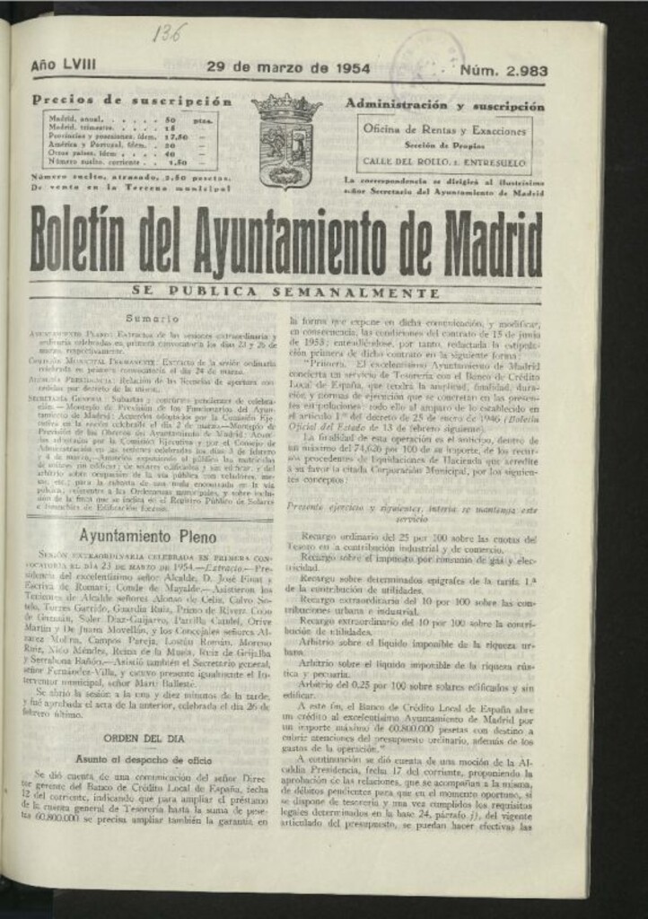 Miniatura de Boletín oficial del Ayuntamiento del 29 de marzo de 1954, nº 2983