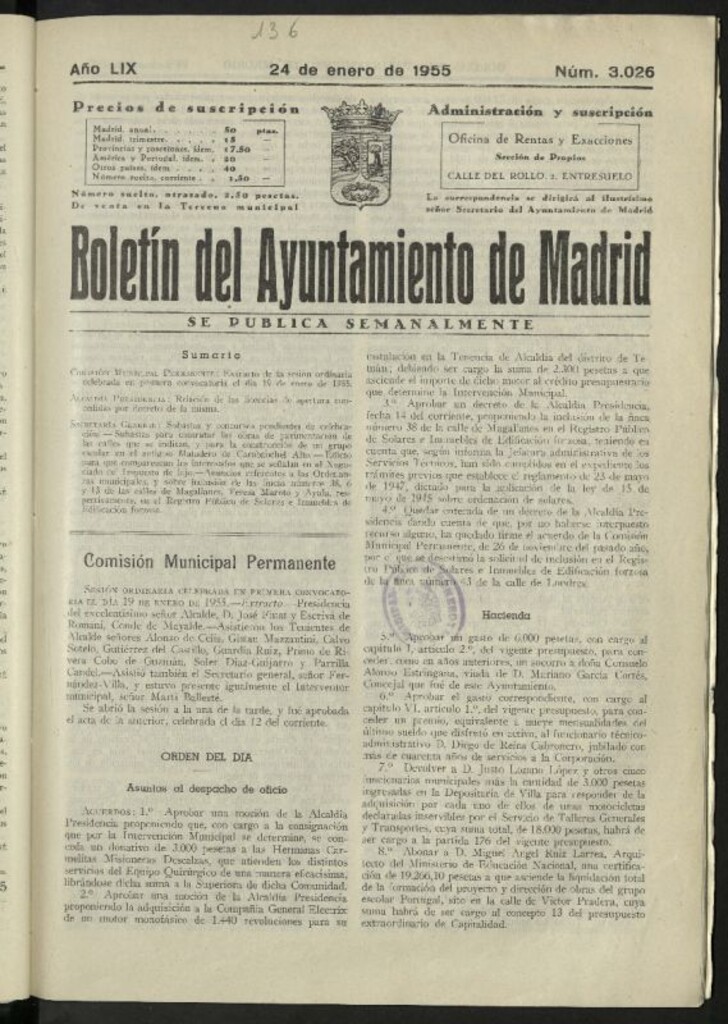 Miniatura de Boletín oficial del Ayuntamiento del 24 de enero de 1955, nº 3026