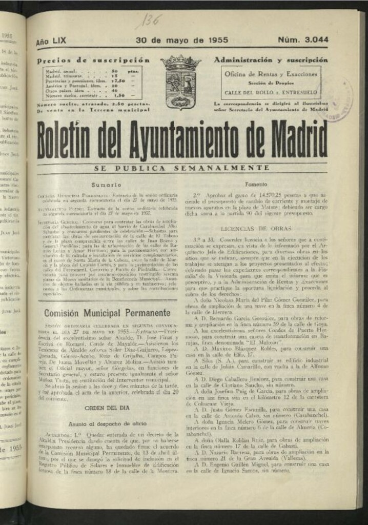 Miniatura de Boletín oficial del Ayuntamiento del 30 de mayo de 1955, nº 3044
