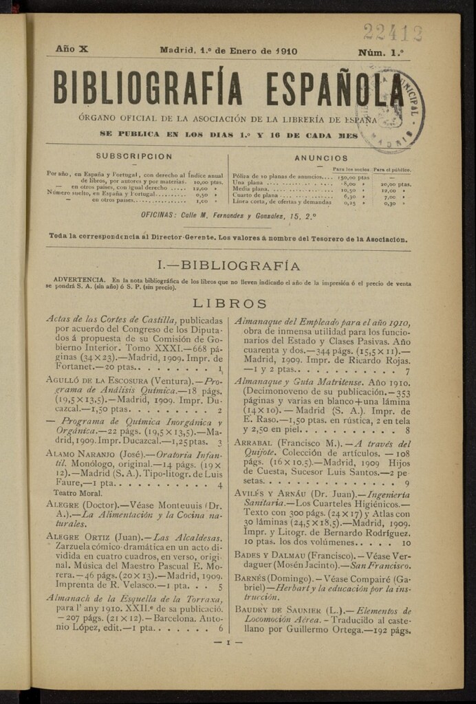Miniatura de Bibliografía Española del 1 de enero de 1910