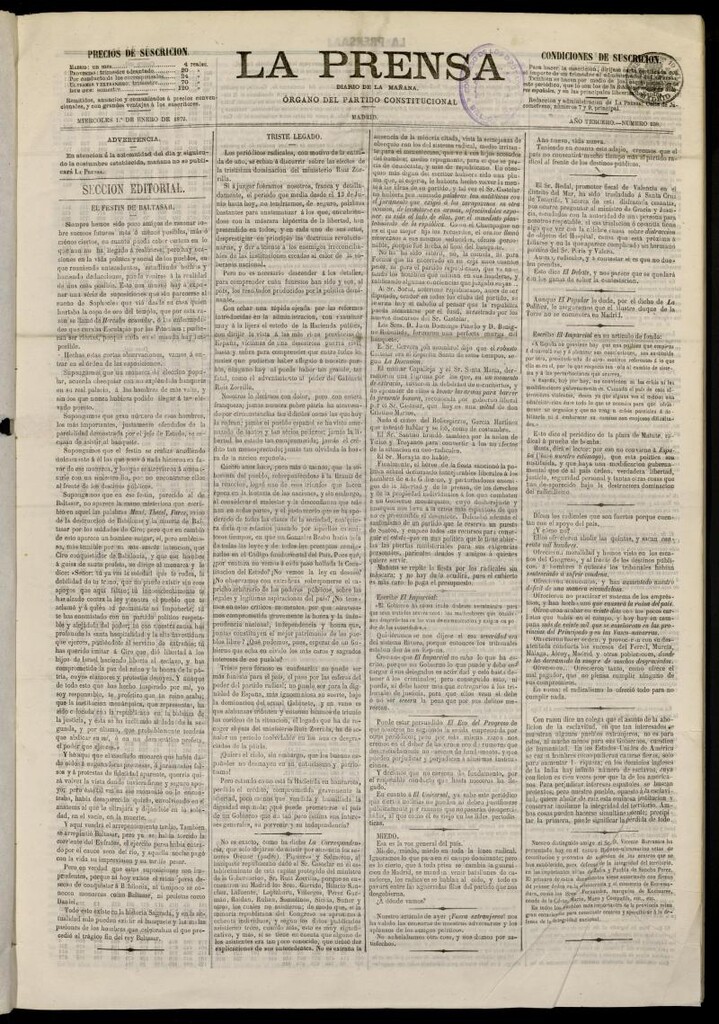 Miniatura de La Prensa : diario de la mañana : político, literario y de noticias