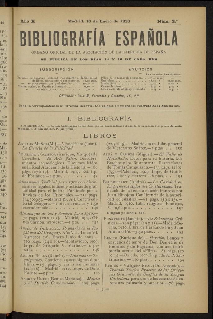 Miniatura de Bibliografía Española del 16 de enero de 1910