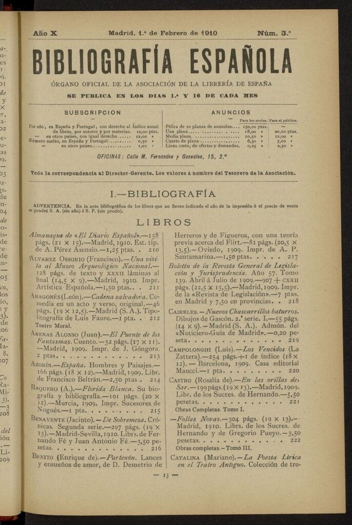 Miniatura de Bibliografía Española del 1 de febrero de 1910
