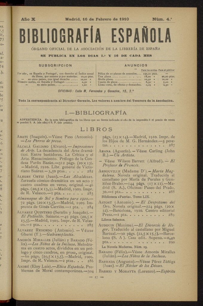 Miniatura de Bibliografía Española del 16 de febrero de 1910