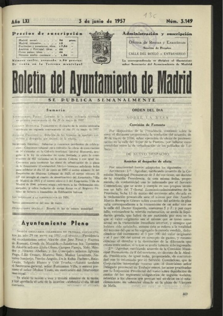 Miniatura de Boletín oficial del Ayuntamiento del 3 de junio de 1957, nº 3149
