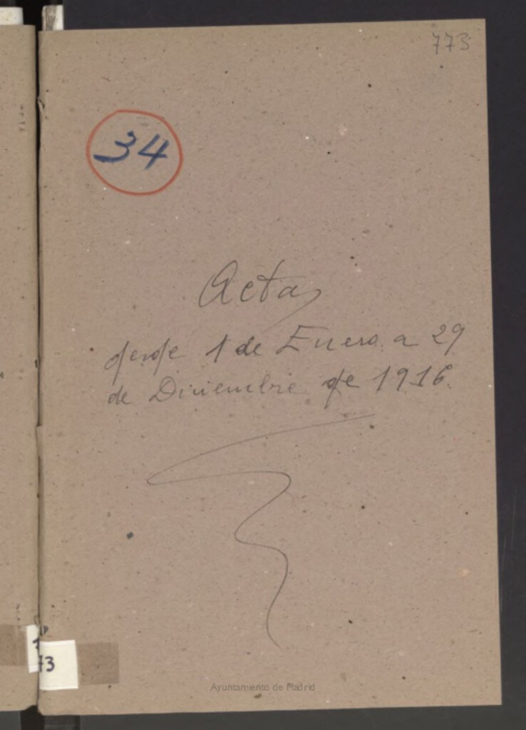 Miniatura de Libros de Actas del Ayuntamiento de Vicálvaro. Volumen 773 (Actas de las sesiones del 1-01-1916 al 29-12-1916)
