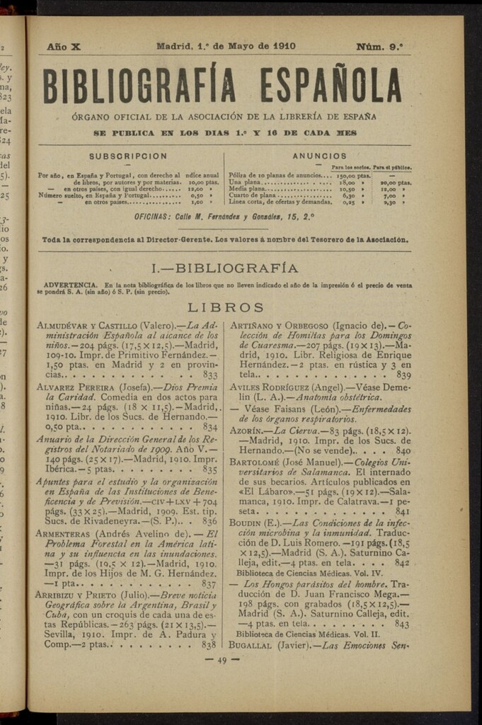 Miniatura de Bibliografía Española del 1 de mayo de 1910