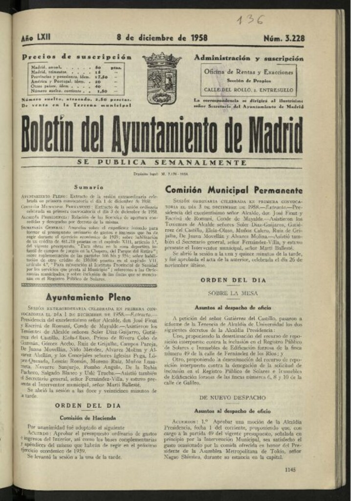 Miniatura de Boletín oficial del Ayuntamiento del 8 de diciembre de 1958, nº 3228