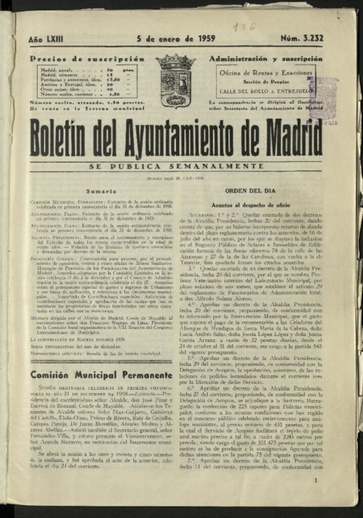Miniatura de Boletín oficial del Ayuntamiento del 5 de enero de 1959, nº 3232
