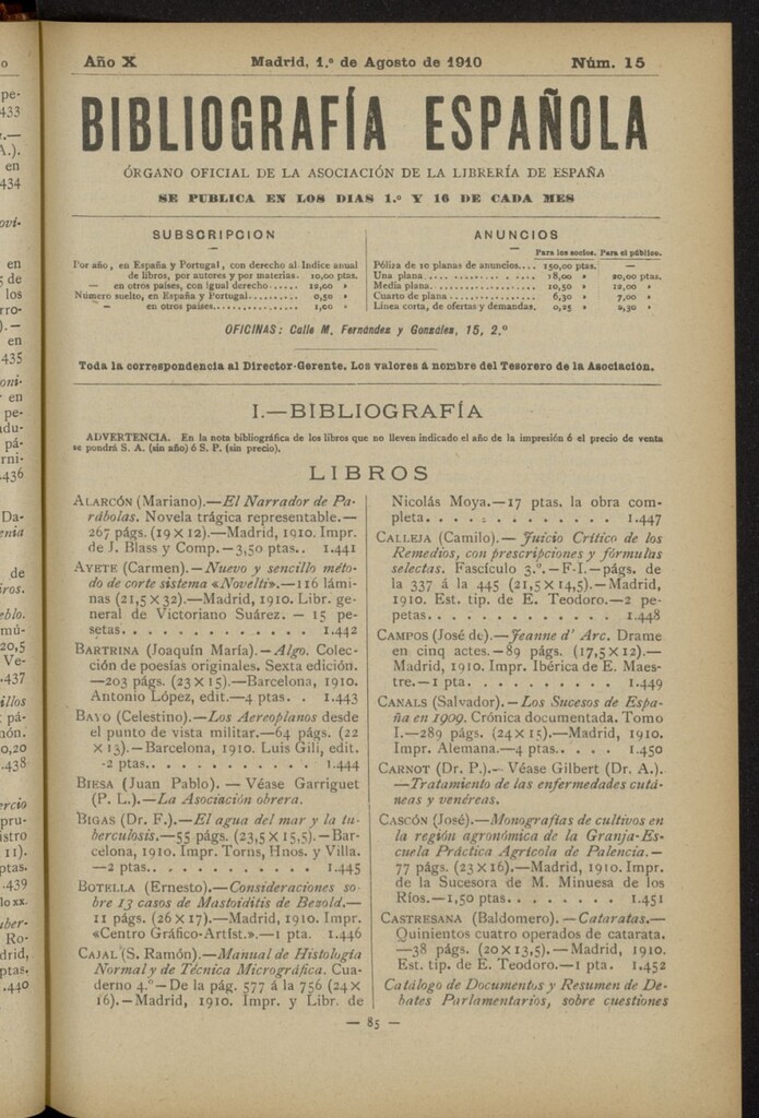 Miniatura de Bibliografía Española del 1 de agosto de 1910