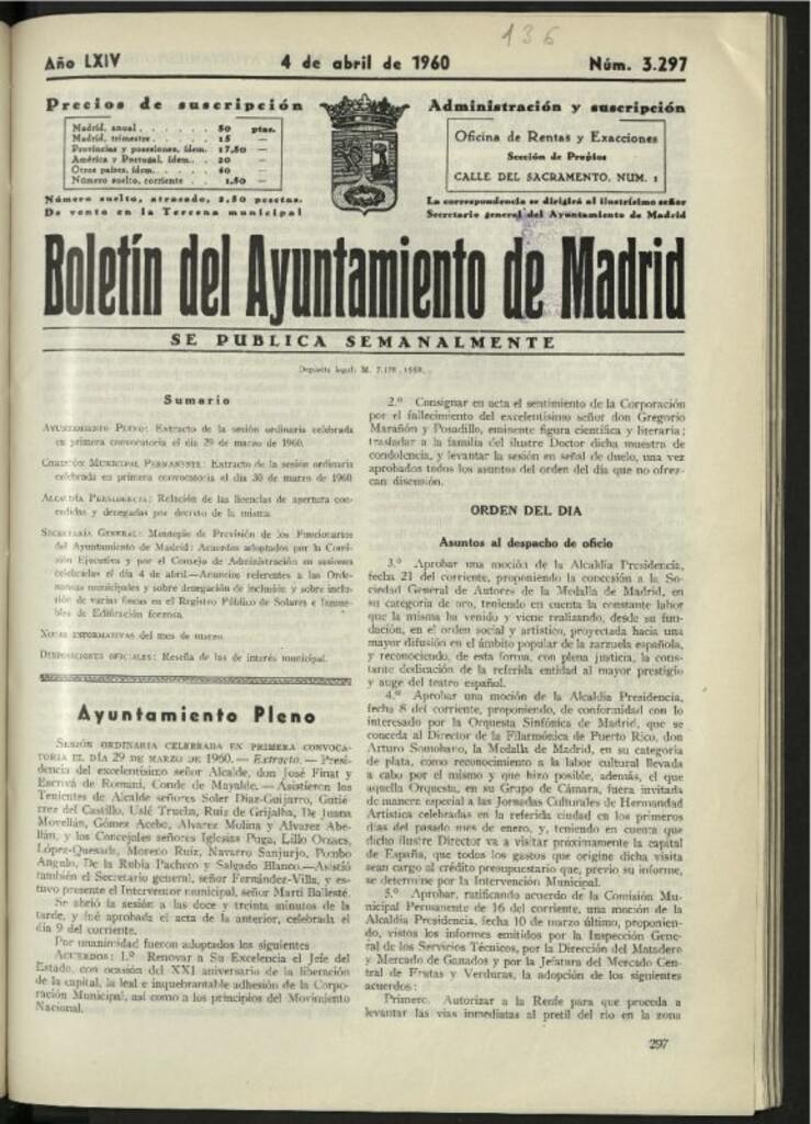 Miniatura de Boletín oficial del Ayuntamiento del 4 de abril de 1960, nº 3297