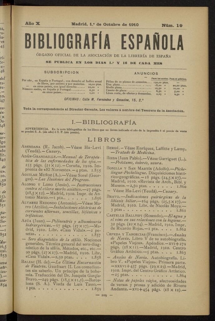 Miniatura de Bibliografía Española del 1 de octubre de 1910