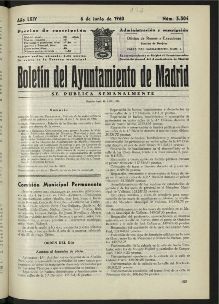 Miniatura de Boletín oficial del Ayuntamiento del 6 de junio de 1960, nº 3306