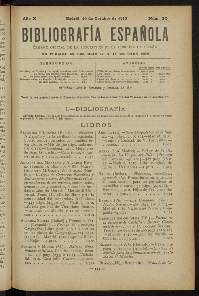 Miniatura de Bibliografía Española del 16 de octubre de 1910