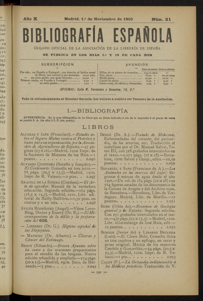 Miniatura de Bibliografía Española del 1 de noviembre de 1910