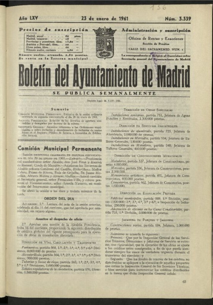 Miniatura de Boletín oficial del Ayuntamiento del 23 de enero de 1961, nº 3339