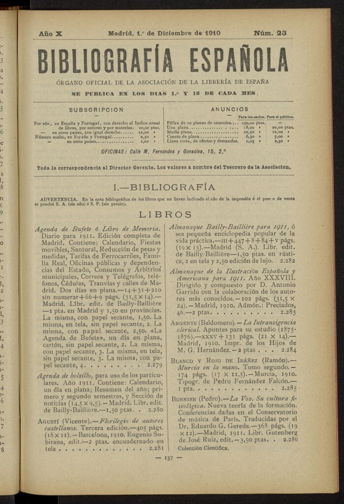 Miniatura de Bibliografía Española del 1 de diciembre de 1910