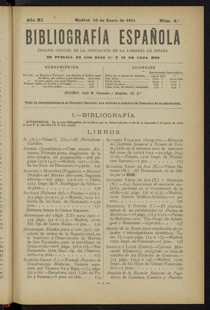 Miniatura de Bibliografía Española del 16 de enero de 1911