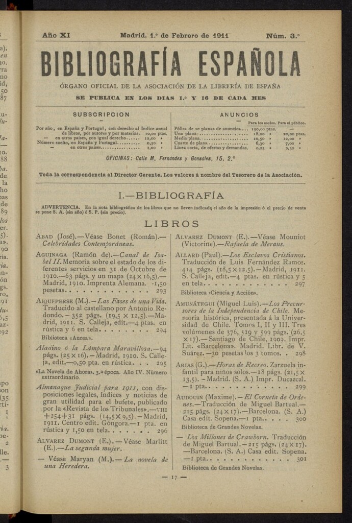 Miniatura de Bibliografía Española del 1 de febrero de 1911