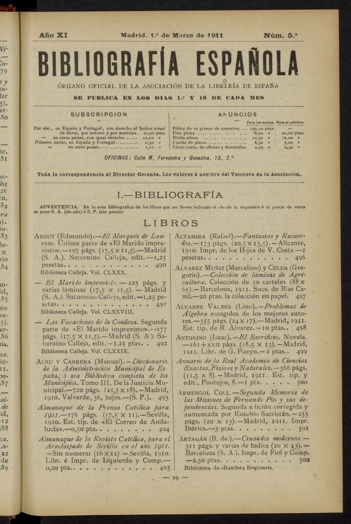 Miniatura de Bibliografía Española del 1 de marzo de 1911