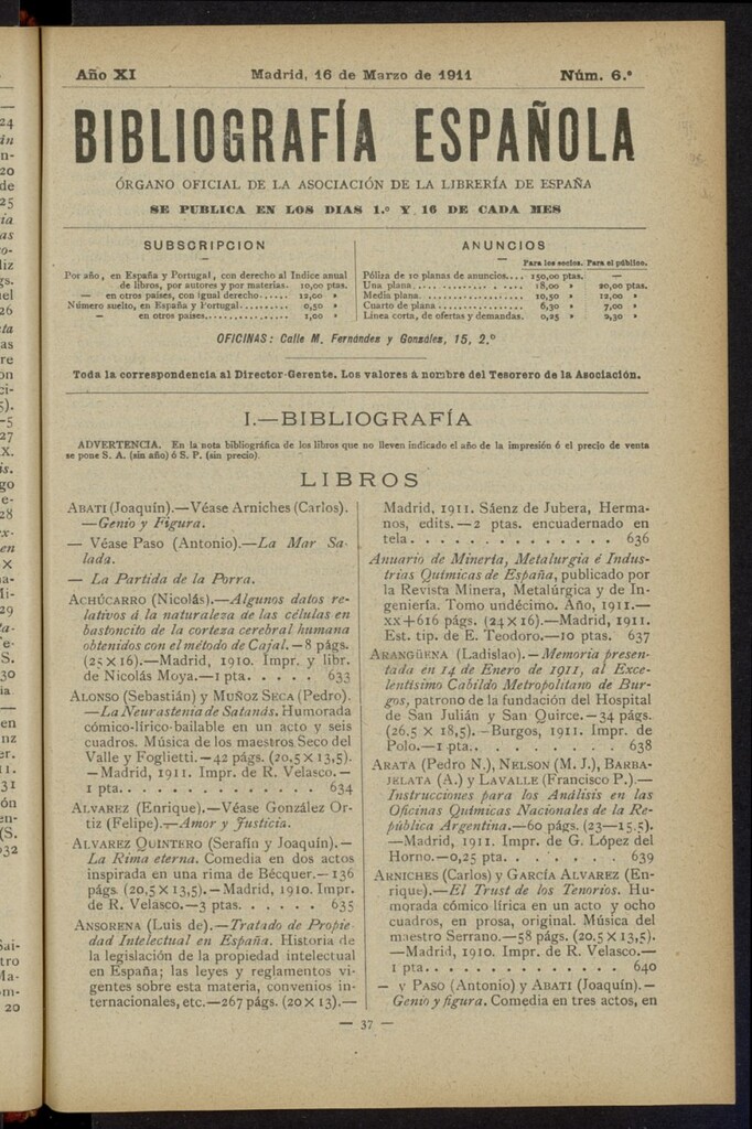 Miniatura de Bibliografía Española del 16 de marzo de 1911