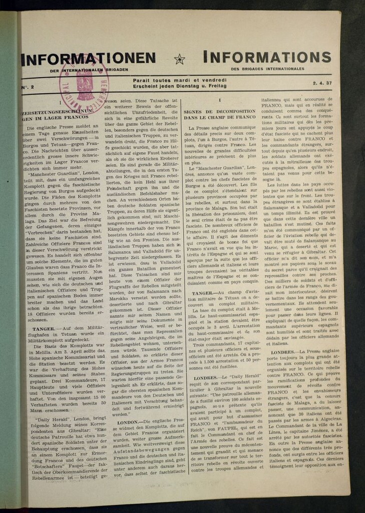 Miniatura de Informationen der Internationalen Brigaden = Informations des Brigades Internacionales