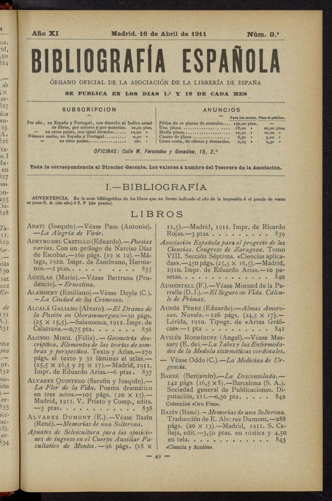 Miniatura de Bibliografía Española del 16 de abril de 1911